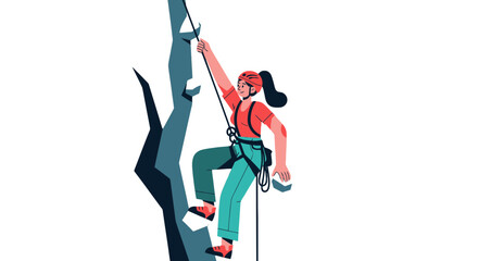 Adventurous Young Woman Climbing With Helmet And Courage on Dark Background