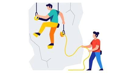 Adventurous Rock Climbers Ascending and Ensuring Safety, Vector-Illustrated Design.