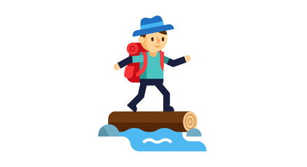 Adventurous Traveler Balancing On a Log Over a River Representing Outdoor Exploration