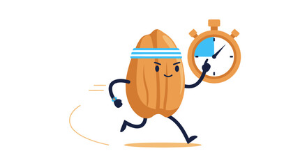 Almond Character Running with Stopwatch Showing Fitness and Time Management Illustration