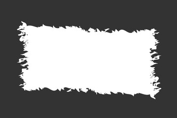 Obraz premium Rough white rectangle frame with torn edges on a dark gray background, abstract design element
