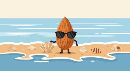 Almond Enjoying The Summer Vacation On The Beach, Wearing Cool Sunglasses, With Seashells