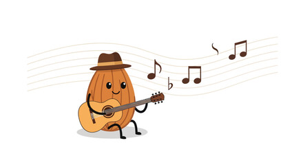 Almond Plays Guitar: A Cute Musical Illustration with Decorative Music Notes
