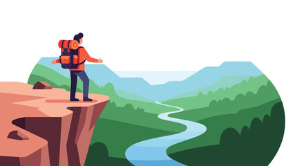 Adventurous Traveler Gazing At Breathtaking Nature And The Scenic Views