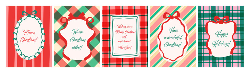 A set of hand-drawn Christmas cards with traditional Christmas and New Year greetings.