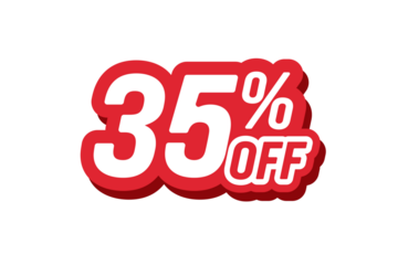 Thirty-five percent off sale label illustration. A vibrant red sticker design for advertising promotions, discounts, and special offers in a retail or e-commerce setting