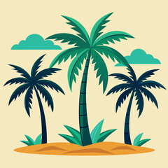 Tropical palm tree pattern with sunset colors and beach background