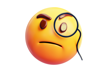 A sophisticated 3D emoji with a monocle expressing skepticism and deep thought, isolated icon for analysis and scrutiny on a white background