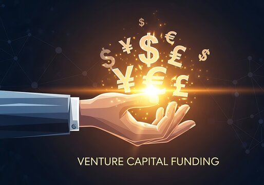 Venture capital funding concept a hand holding glowing currency symbols, representing investment, financial support, and growth opportunities for startups and businesses