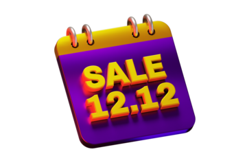 3D calendar icon for the 12.12 shopping day sale event. A vibrant purple and yellow design for online promotions and special offers
