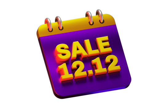 3D calendar icon for the 12.12 shopping day sale event. A vibrant purple and yellow design for online promotions and special offers