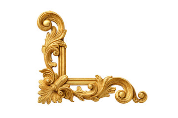 Ornate gold corner flourish with acanthus leaf accents on a transparent background, cut out