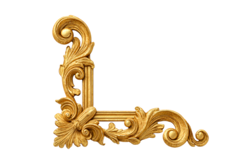 Ornate gold corner flourish with acanthus leaf accents on a transparent background, cut out