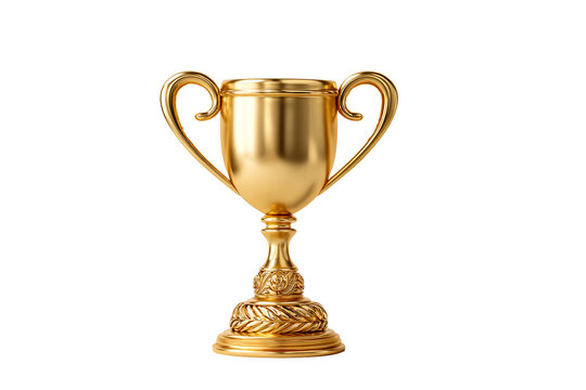 Gold Trophy with Ornate Base and Handles on a transparent background, cut out