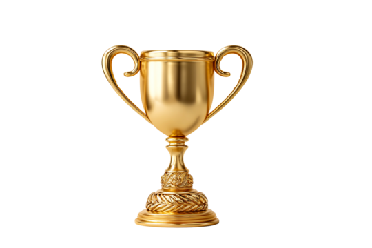 Gold Trophy with Ornate Base and Handles on a transparent background, cut out