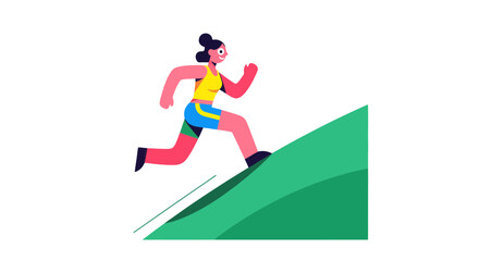Animated Runner Ascending a Hill in a Vibrant and Energetic Illustration for Fitness Goals