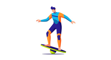 Fototapeta premium Athletic Man Balanced on Modern Transportation Device Against Black Background