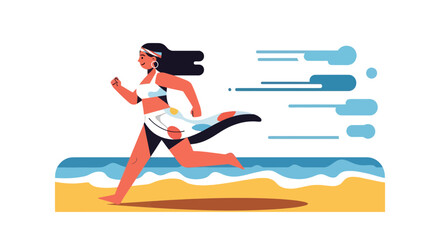 Athletic Figure Running Beside The Beach In A Stylized And Creative Illustration