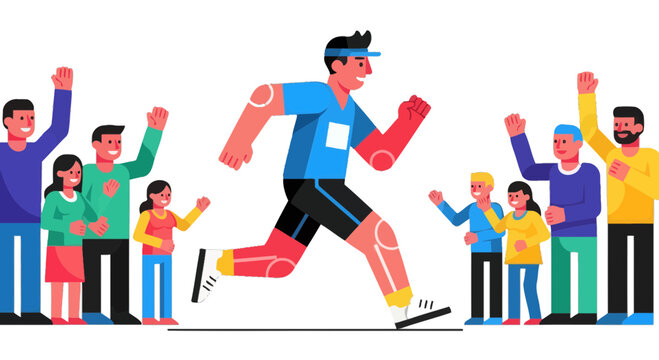 Athletic Competition: Runner's Triumph Celebrated Amidst Enthusiastic Spectators Cheers