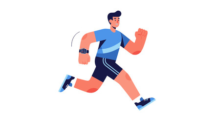 Obraz premium Animated Runner With Smartwatch In Action, Illustrating Fitness And Technology, Vector Image