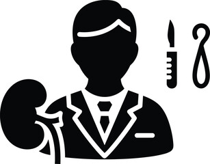 Silhouette of surgeon with kidney scalpel and forceps medical icons healthcare doctor