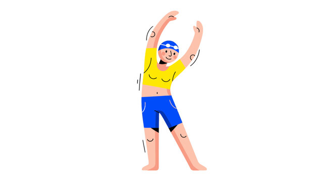 Animated Swimmer Doing Stretching Exercises Before Training, Digital Cartoon Illustration