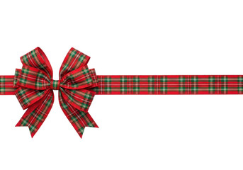 Red and green tartan plaid ribbon bow isolated on transparent background