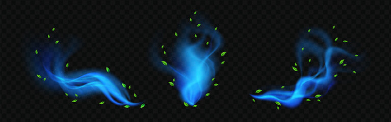 Fototapeta premium Cool blue breeze with mint green leaves swirling in gentle refreshing flow.