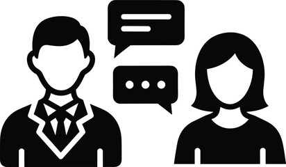 Two people in silhouette talking with speech bubbles above them communication conversation