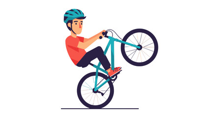 Fototapeta premium Bicycle Rider Raises Front Wheel In A Skillful Display Of Balance And Control