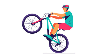 Fototapeta premium Bicyclist Achieving Wheelie On A Bicycle With Dynamic Motion And Great Balance Displayed