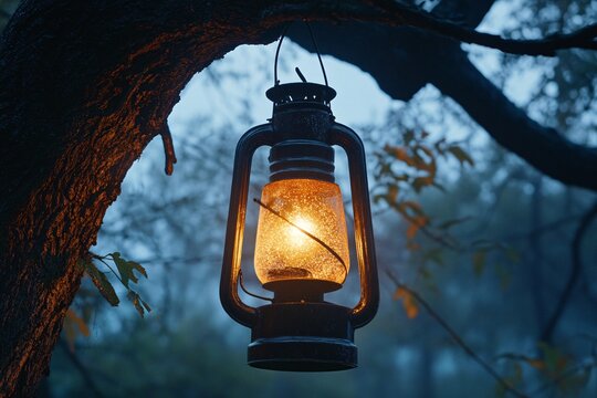 Old iron street lantern illuminating the park wall