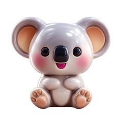 Cute cartoon koala character with rosy cheeks on a transparent background, cut out