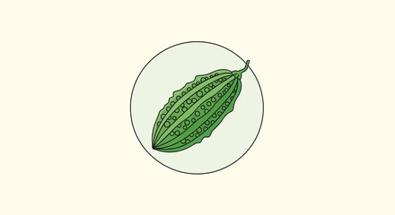 Bitter Gourd in a Minimalist Style: Green Vegetable Depicted within a Circle