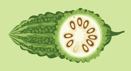 Bitter Melon Illustration: A Colorful Depiction Of The Tropical Gourd In Close Up View