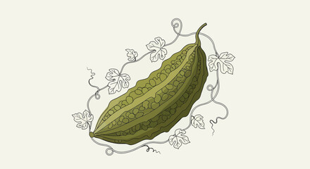 Bitter Melon Illustration: A Detailed Botanical Drawing of a Refreshing and Exotic Vegetable
