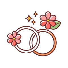 a image of two wedding rings and flowers on a white background