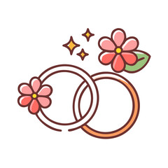 a image of two wedding rings and flowers on a white background