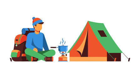 Fototapeta premium Camping Adventure Illustration Depicting Preparation for a Night Under The Stars