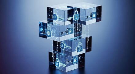 Blockchain technology concept with keys and locks for security and data protection online access