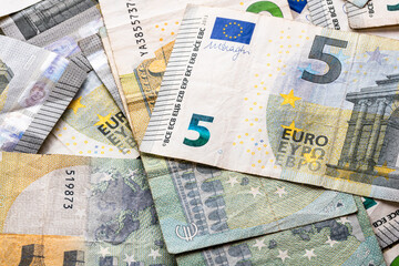 5 EURO banknotes. EUR money background