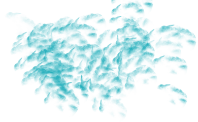 Abstract glowing teal and green organic fractal shape isolated on transparent background