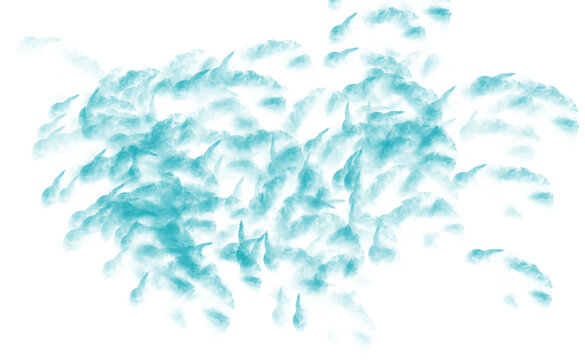 Abstract glowing teal and green organic fractal shape isolated on transparent background