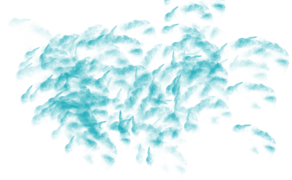 Abstract glowing teal and green organic fractal shape isolated on transparent background