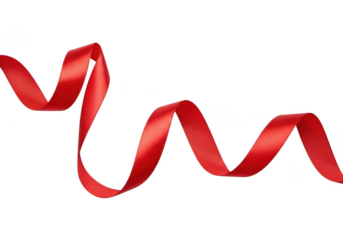 A flowing red ribbon isolated on transparent background, symbolizing celebration, gift wrapping, and festive occasions