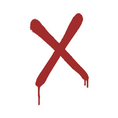 Crimson spray paint cross isolated on a white background