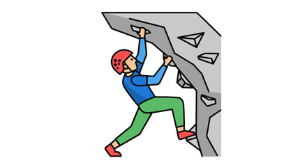 Cartoon Illustration Depicting A Climber Ascending An Artificial Rock Wall