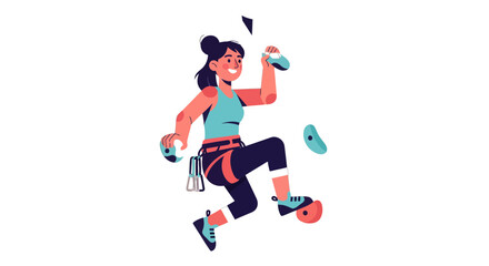 Cartoon Illustration Of A Woman Climbing A Wall On A Black Background