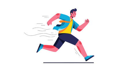 Cartoon Illustration Of A Young Man Running Fast Against Black Background