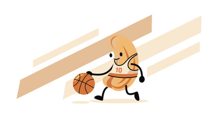 Obraz premium Cartoon Cashew Player Dribbling Basketball Energetically Towards The Viewer Showing Dexterity
